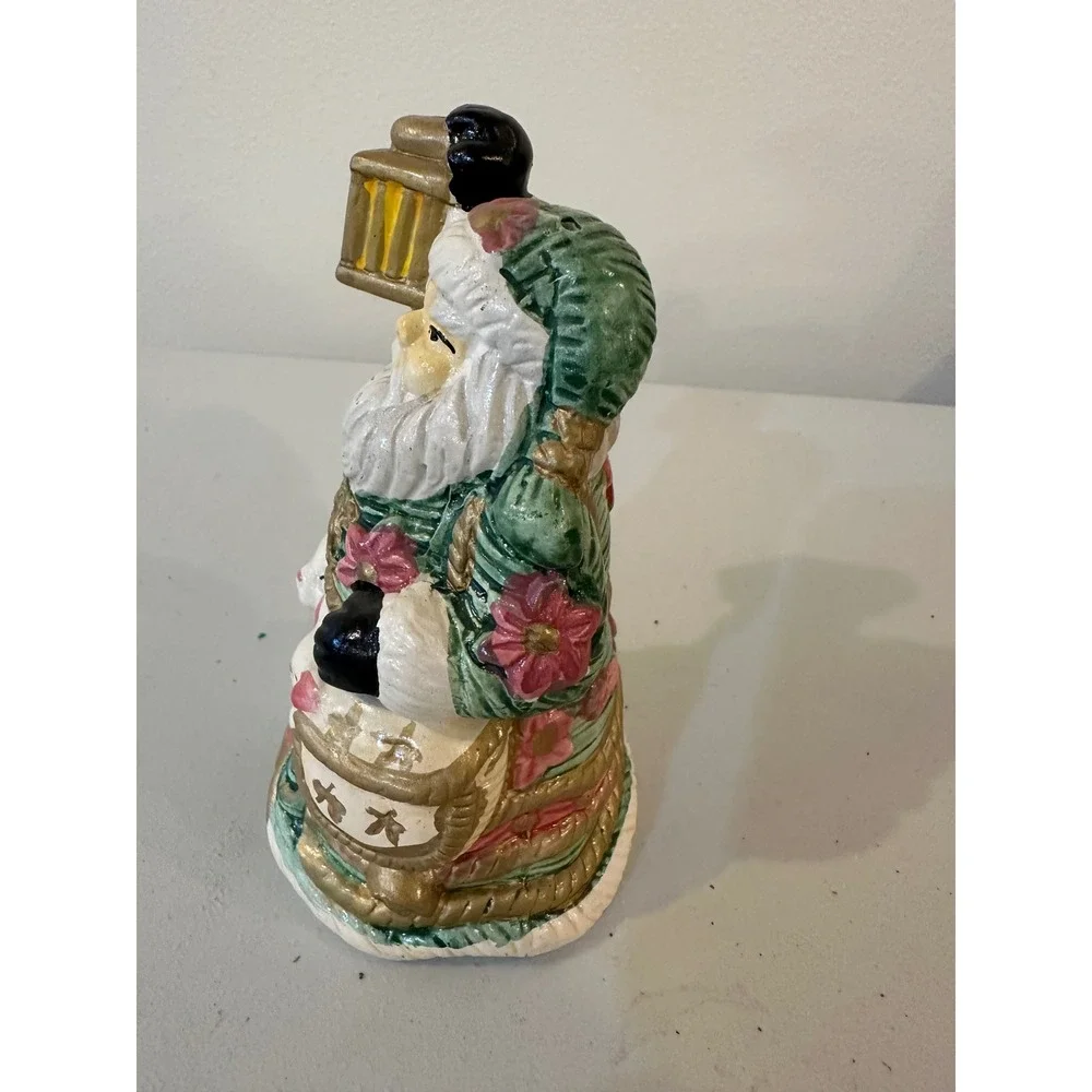 Vintage Ceramic Santa Claus Salt and Pepper Shakers Green Floral with Cats